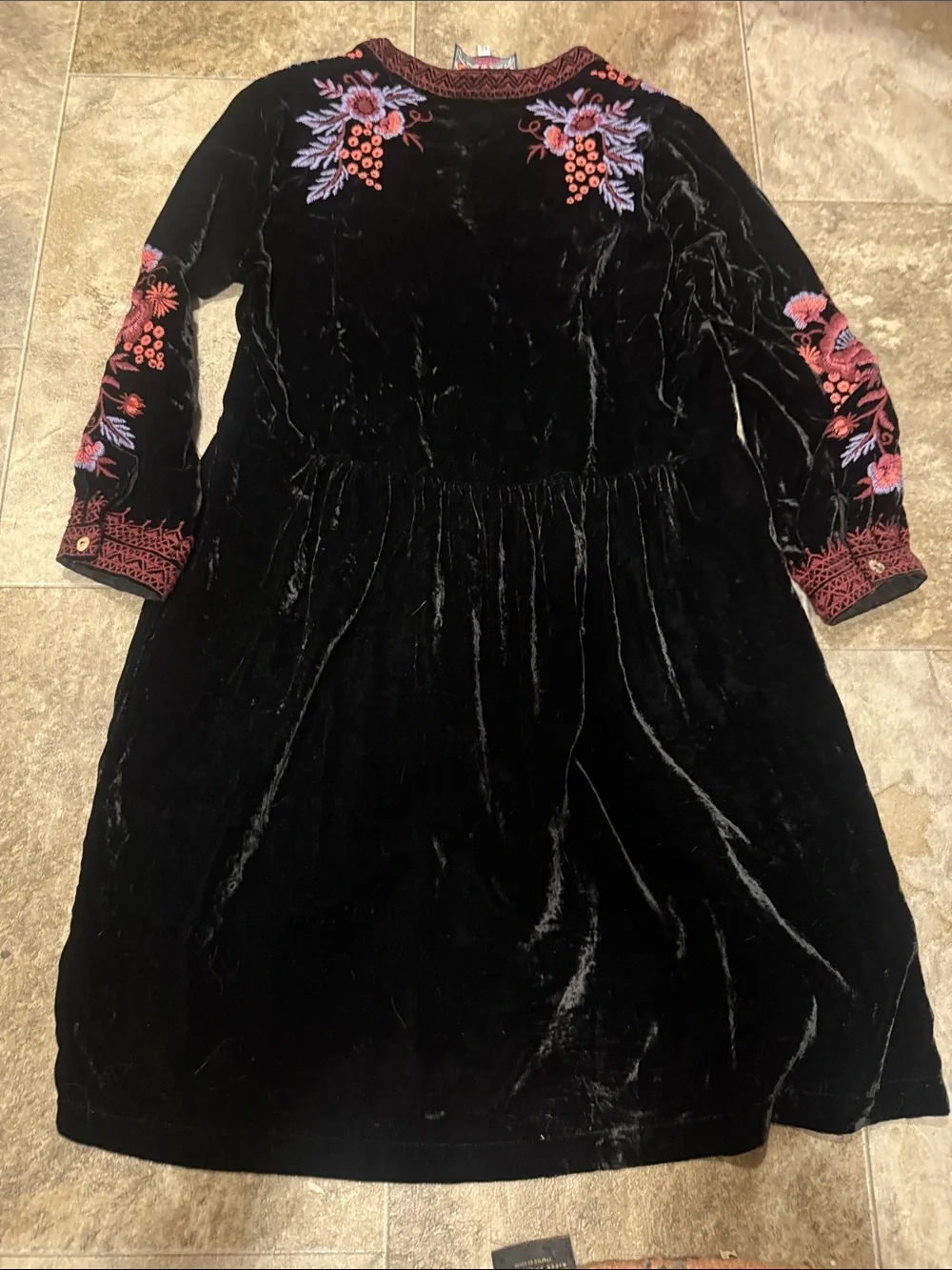 Johnny Was Marcella Velvet Floral Embroidered Dress